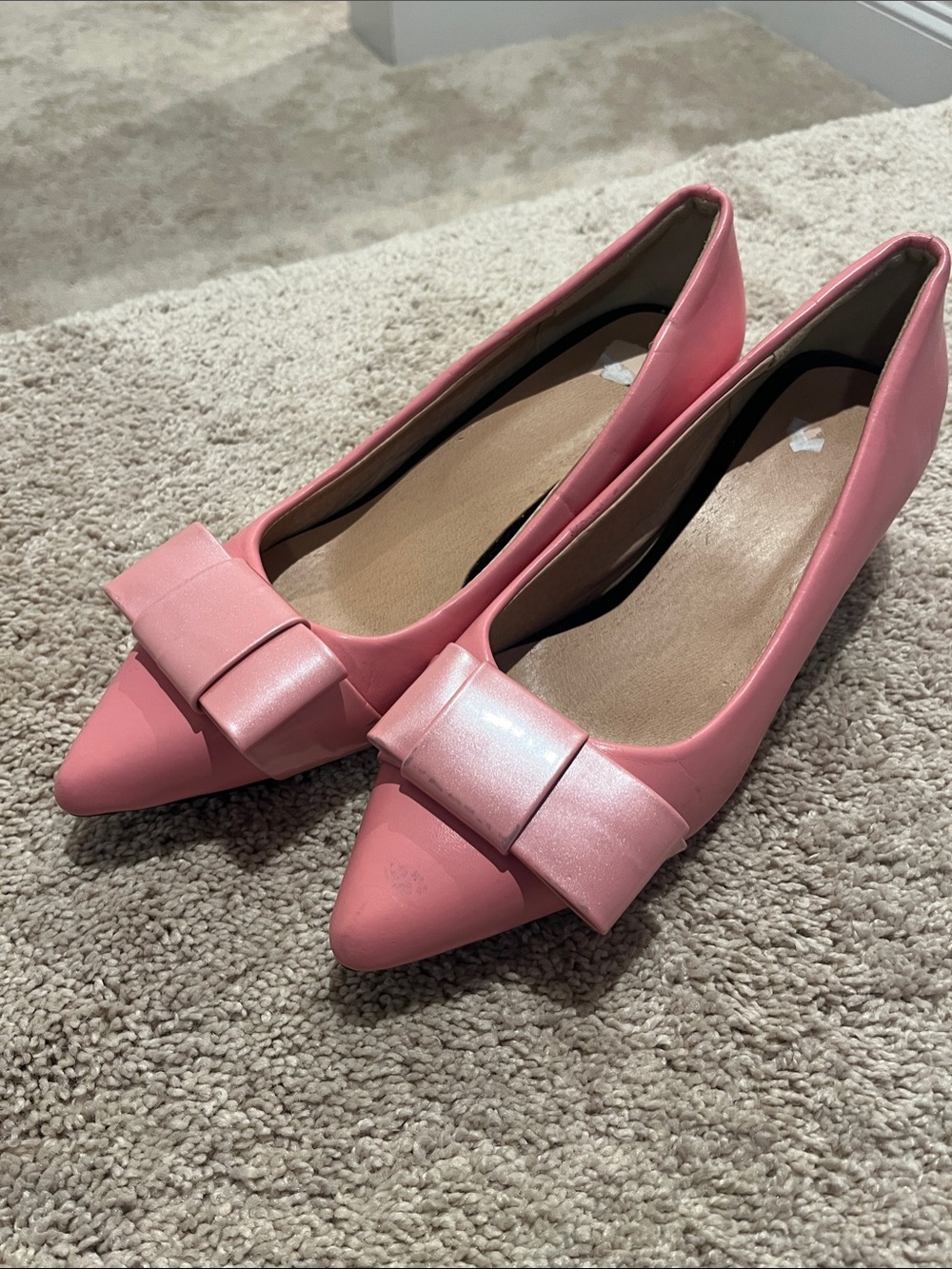 Jingpin Pink Bow Pointed-Toe Flats for Women